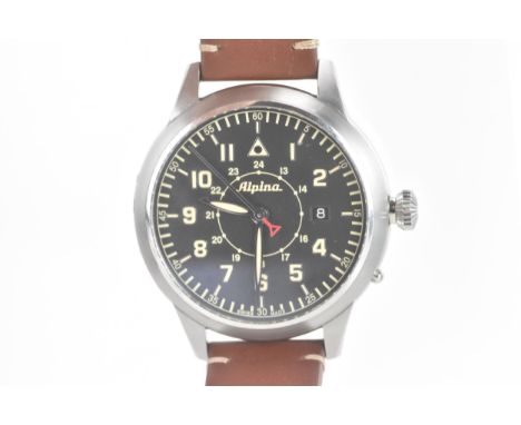 An Alpina Pilot Heritage, automatic, gents, stainless steel wristwatch, the dial having Arabic numerals, centre seconds and d