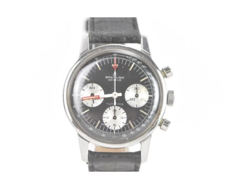 A Breitling Toptime, chronograph, manual wind, gents, stainless steel wristwatch, circa 1960s, the black dial having three su