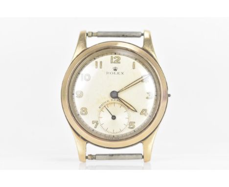 A Rolex, manual wind, mid-size, 9ct gold wristwatch, hallmarked Birmingham 1949, the dial having Arabic numerals with subsidi