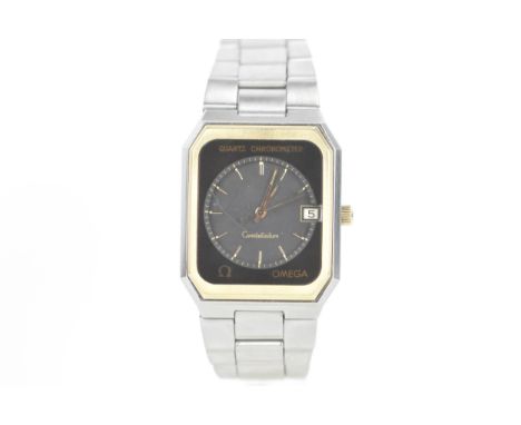An Omega Constellation Quartz Chronometer, gents, bi-coloured wristwatch, the dial having gilt baton markers and hands with a