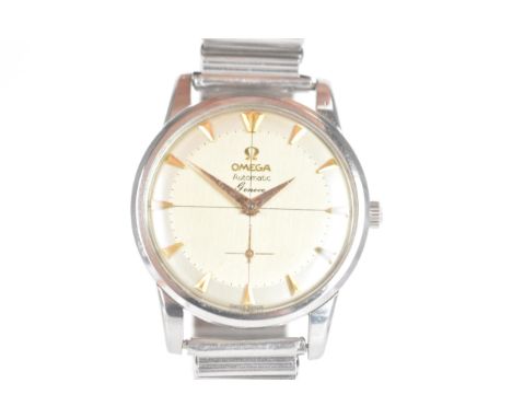An Omega, automatic, gents, stainless steel wristwatch, circa 1958, the silvered two tone dial having baton markers and subsi