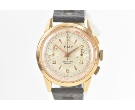 A Fiat chronograph, manual wind, gents, yellow gold wristwatch, circa 1950s, the dial having Arabic numerals and baton marker