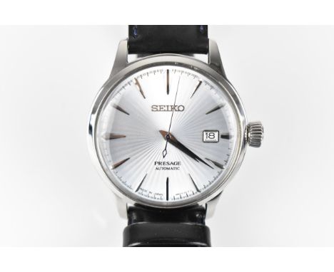 A Seiko Presage, automatic, gents, stainless steel wristwatch, circa 2018, model 4R35-01T0, having a white sunburst dial with