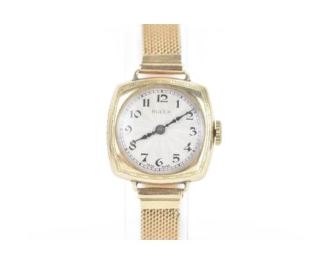 An early 20th century Rolex, ladies, manual wind, 9ct gold wristwatch, import marks for Glasgow 1928, the silvered dial havin