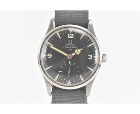 An Omega, manual wind, gents, stainless steel wristwatch, circa 1950, the dial having luminous markers with a subsidiary seco