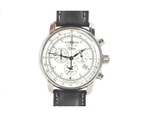 A Zeppelin 100 Jaure, quartz, gents, stainless steel, chronograph, alarm wristwatch, the dial having three subsidiary dials w