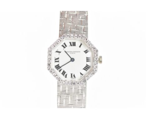 A Vacheron & Constantin, manual wind, ladies, 18ct white and diamond wristwatch, the octagonal dial having black Roman numera