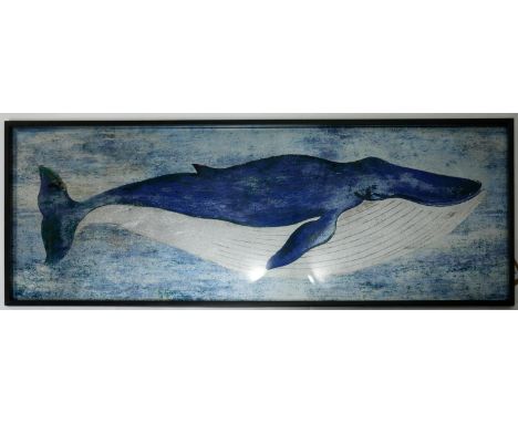 A print on glass of a whale, 41 x 117cm 
