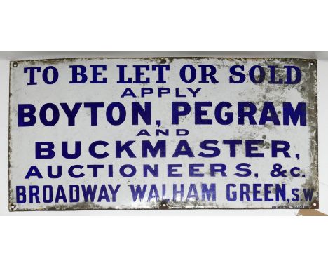 A vintage enamel Auctioneers sign, 39 x 69cm 