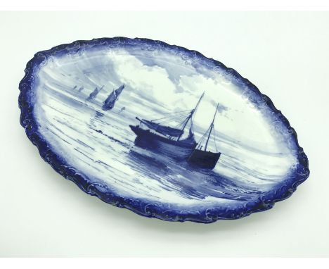 BLUE &amp; WHITE ROYAL CROWN DERBY 12.5 INCH TRAY BY W.E.J DEAN