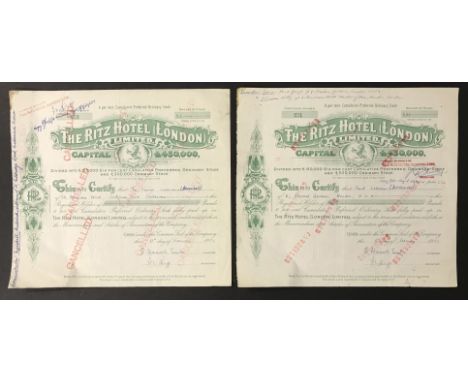 THE RITZ HOTEL LONDON SHARE CERTIFICATE 1952