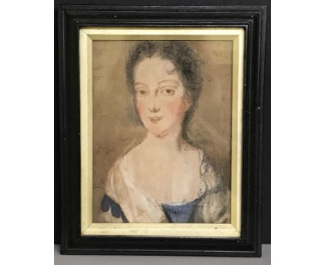 FOLLOWER OF GODFREY KNELLER 1646-1723 PORTRAIT OF LADY 19CM X 25. GOOD CONDITION.LAID TO PANEL