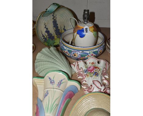 A COLLECTION OF MID-CENTURY CERAMICS, four wall pockets comprising a Burleigh Ware Art Deco design wall pocket pattern 5911, 