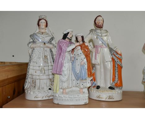 THREE STAFFORDSHIRE FLATBACKS, comprising 'Prodigals Return' depicting the Prodigal Son and his father, together with figures