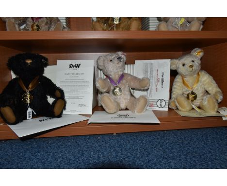 TWO BOXED STEIFF LIMITED EDITION 'BEAR OF THE YEAR' FOR 2014 AND 2022, EXCLUSIVE TO DANBURY MINT AND AN UNBOXED STEIFF 'THE M