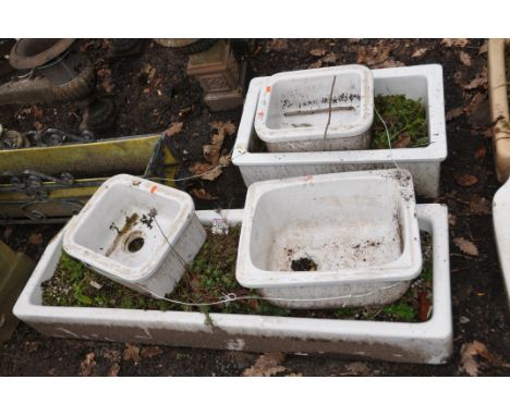 FIVE CERAMIC BELFAST STYLE SINKS including a small pair by Troyfords width 30cm depth 34cm height 16cm, the largest of the ot