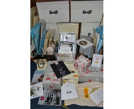 A QUANTITY OF EMPTY STEIFF BOXES, PAPER BAGS, CLOTH BAGS AND A QUANTITY OF PRINTED EPHEMERA, including collectors catalogues 