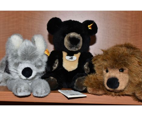 THREE STEIFF ANIMALS, comprising Moonie 677588,  Urs 070020 and Baby Wolf 069239 (3) (Condition Report: all appear in good co