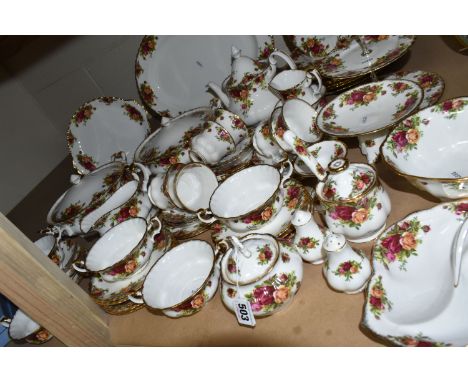 ROYAL ALBERT 'OLD COUNTRY ROSES' TEA AND DINNER WARES, comprising six cups and saucers - one cup cracked, six dinner plates -