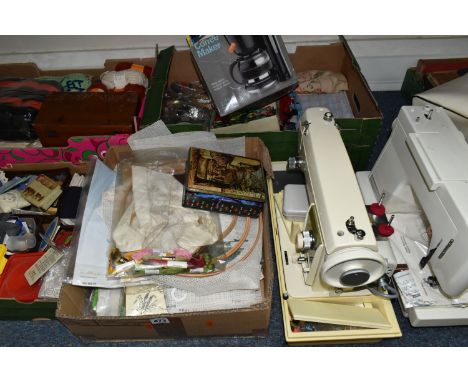 TWO SEWING MACHINES AND FOUR BOXES OF HABERDASHERY, to include a Frister &amp; Rossman 'Panda' sewing machine Model 6MKII, a 