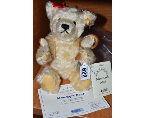 A STEIFF DANBURY MINT 'BEARS OF THE WEEK - MONDAY'S BEAR', no.654596, blond mohair, height 23cm, with brush, mirror and certi