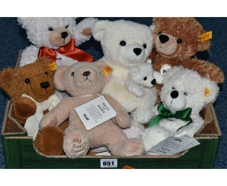 ONE BOX OF STEIFF BEARS, to include six bears Marie And Lisa 113697, Yorkshire Rose 664014, My First Teddy 664120, Happy Tedd