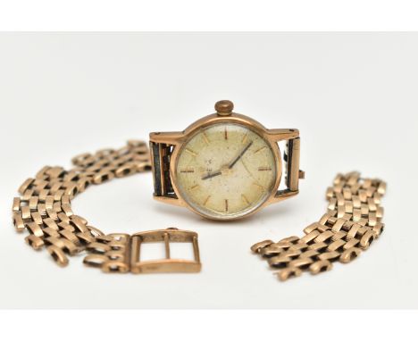 A LADIES 9CT GOLD 'OMEGA' WRISTWATCH, AF manual wind, round silvered dial signed 'Omega' very worn, baton markers, black hand