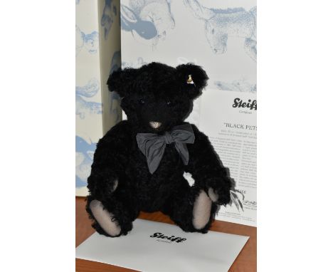 A BOXED STEIFF LIMITED EDITION 'BLACK PETSY' no.663178, ltd ed no.366/1500, black mohair, height 32cm, ear tag attached but l