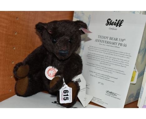 A BOXED STEIFF LIMITED EDITION 'TEDDY BEAR 110TH ANNIVERSARY PB '55', no.036293, ltd ed no.386/1902, brown mohair, height 26c