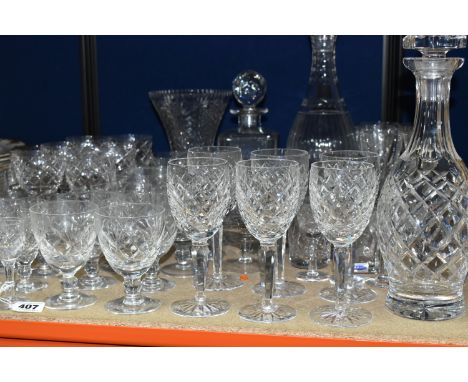 A LARGE QUANTITY OF CUT CRYSTAL AND GLASSWARE, comprising a set of six Waterford 'Comeragh' pattern wine glasses and matching