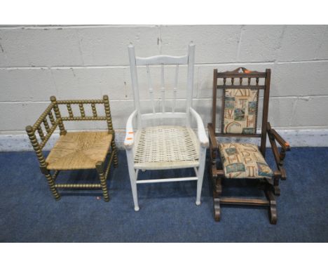 THREE CHILDS CHAIRS, to include a Morris and Co style bobbin turned corner chair, an oak American style rocking chair and a w