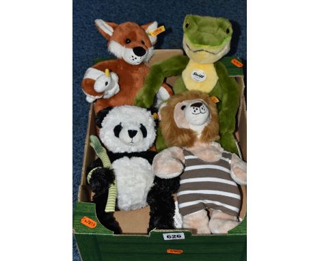 FOUR STEIFF 'BEST FOR KIDS' ANIMALS, comprising 'Foxy Fox, 282041, height 28cm, 'Froggy' Frog, 064586, height 30cm, 'Manschli