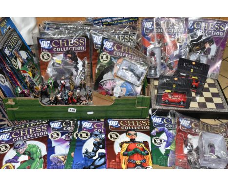 A BOX OF DC CHESS COLLECTION MAGAZINES AND FIGURES, issues 1-20 and 24 have had the figures opened, issues 21-23 and 25-32 ar