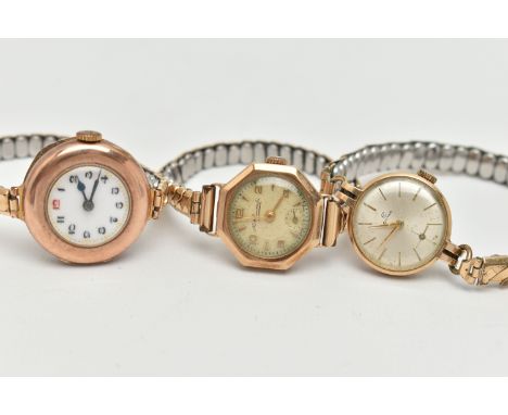THREE 9CT GOLD CASED, LADIES WRISTWATCHES, the first a manual wind 'Cyma' watch, polished case hallmarked 9ct London, persona