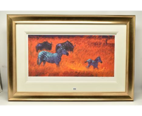 ROLF HARRIS (AUSTRALIA 1930) ' ZEBRA AND WILDEBEEST', a signed limited edition print on paper, 50/195 with certificate, appro