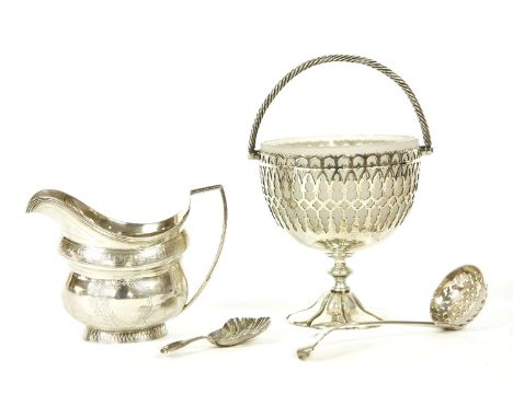 A George III silver helmet shaped cream jug, with chased decoration marks for Newcastle, and a maker's mark of A.R. for Anne 