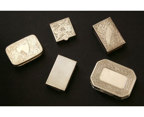 Three modern silver small snuff boxes, the largest of octagonal form with embossed banded decoration to the lid, together wit