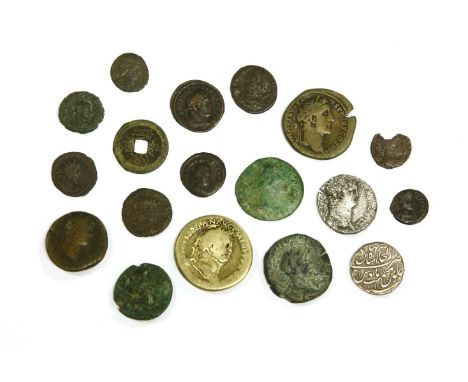 Ancient coins, Roman, a collection of Roman and world coins to include a Vespasian sestertius, a Constantine denarius, assort