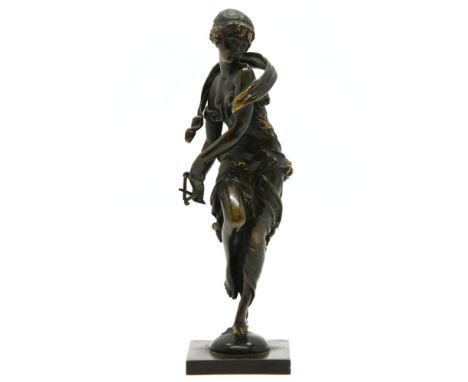 A 19th century figure of a classically dressed female figure playing the triangle, 21cm tall