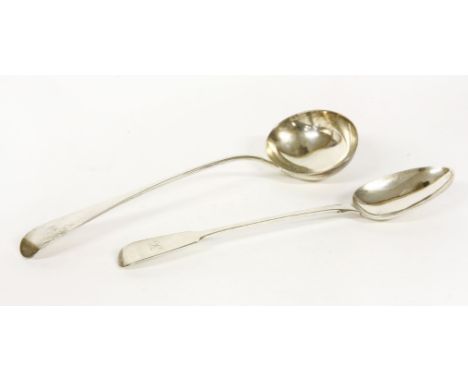 A Victorian silver soup ladle by George Aldwinkle (possibly), London 1846, and a Victorian fiddle pattern basting spoon, also