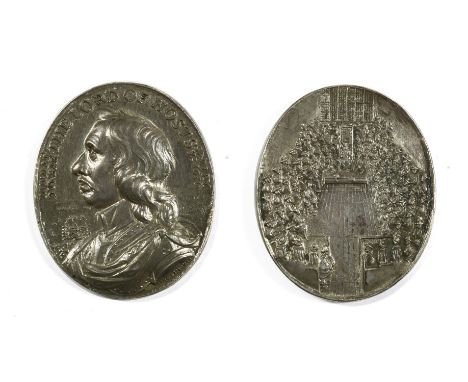 Medals, Oliver Cromwell, the Battle of Dunbar, cast silver medal, 1650, by Thomas Simon, armoured bust of Oliver Cromwell to 