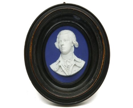 A William Pitt the Younger Wedgewood portrait medallion, in oval frame, 9cm
