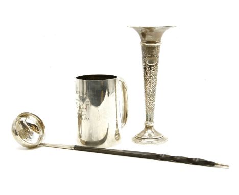 A silver tankard, by Charles S Green, Birmingham 1925, a silver specimen vase, by Walker & Hall, 21.5cm high, and a toddy lad