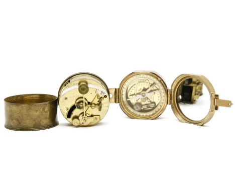 A brass pocket clinometer, by W & S Jones, Holborn, London, together with a military style brass compass (2)
