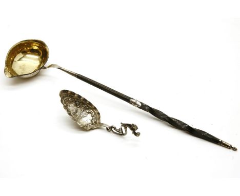 A Georgian punch ladle, with horn stem together with small Dutch spoon