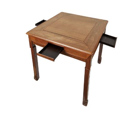 Chinese Qing dynasty games table or mahjong table, of a fine rosewood, likely huali. With four drawers under the square top.H