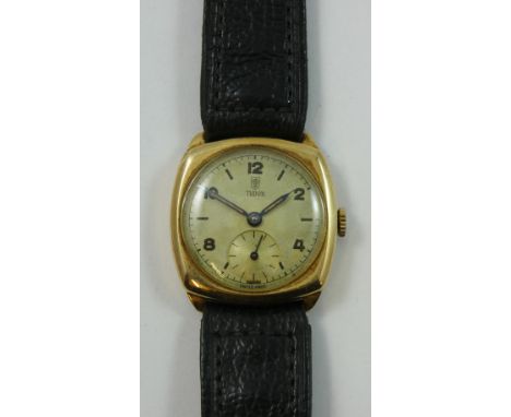 Tudor, a 9ct gold manual wind gentleman's wristwatch, Birmingham 1948, the silvered dial with subsidiary seconds dial, the 17