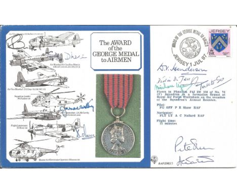 WW2 Award of George Medal to Airmen Medal cover signed by 8 WW2 GM medal winners. Includes Resistance VIPs Dedee De Jongh, Ta