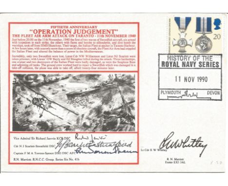 Treble signed Navy cover WW2 Operation Judgement 50th Anniversary The Fleet Air Arm Attack on Taranto 11th November 1940 sign