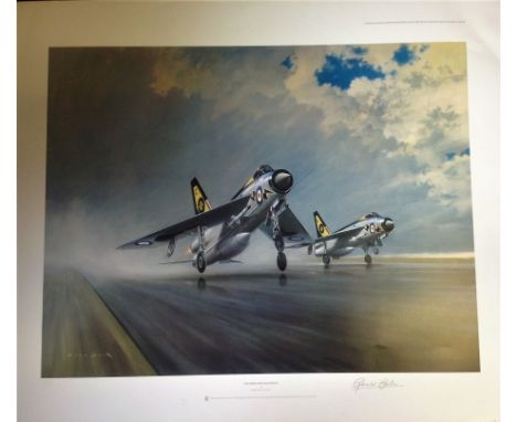 RAF Aviation print 26x32 approx titled Thunder and Lightnings signed in pencil by the Artist Gerald Coulson. Good condition E